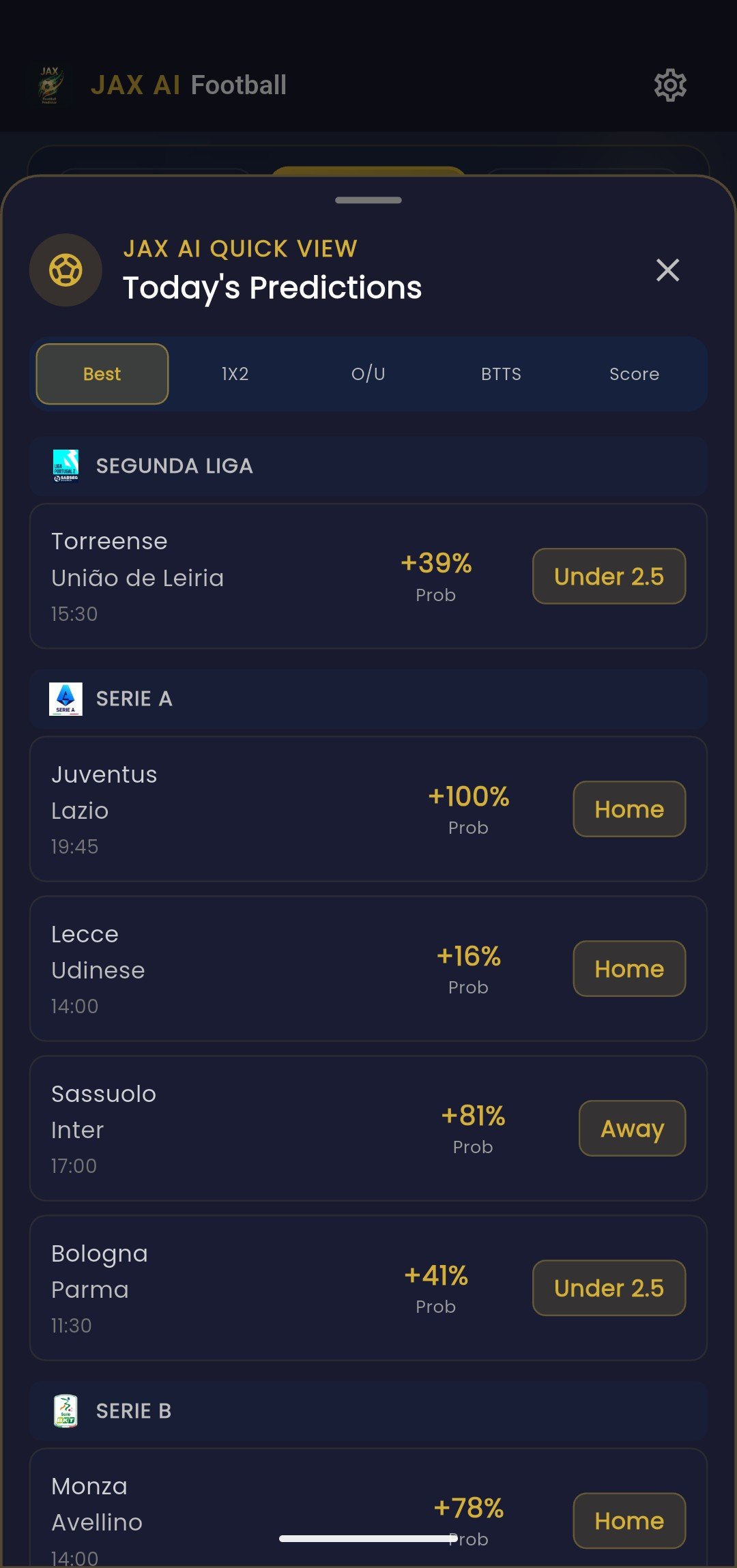 JAX AI QuickView — quick match overview at a glance